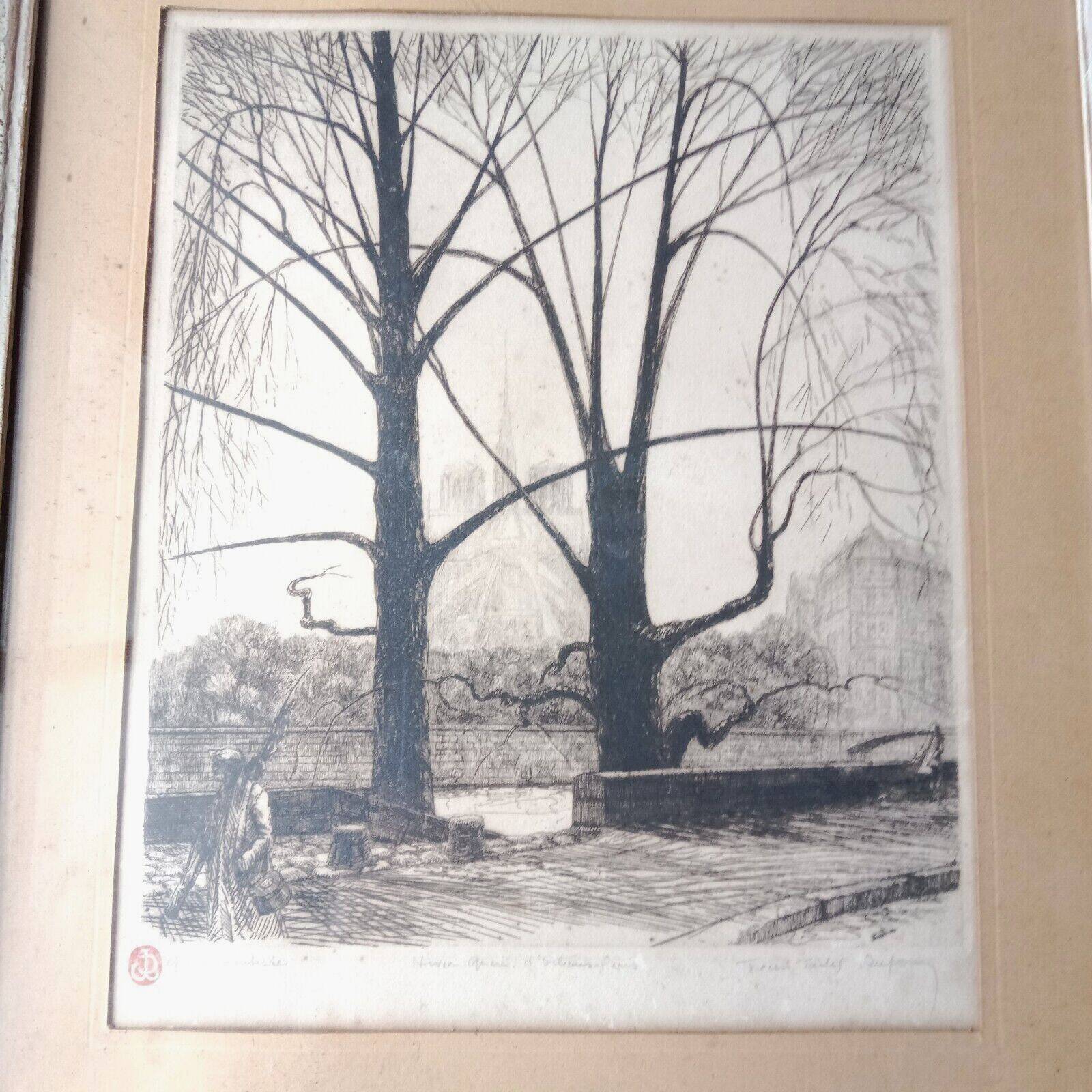 Paris Quai d'Orléans Etching Signed Jean Jules Dufour 1889 1973