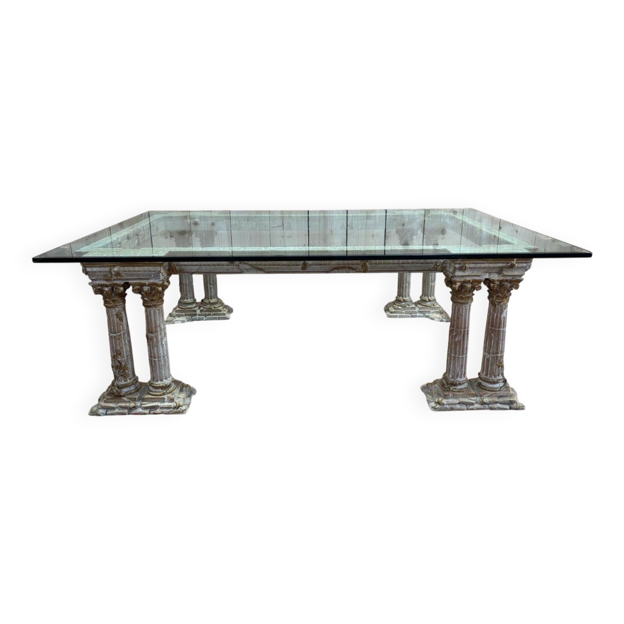 Coffee table with Corinthian columns and glass top