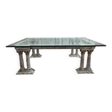 Coffee table with Corinthian columns and glass top