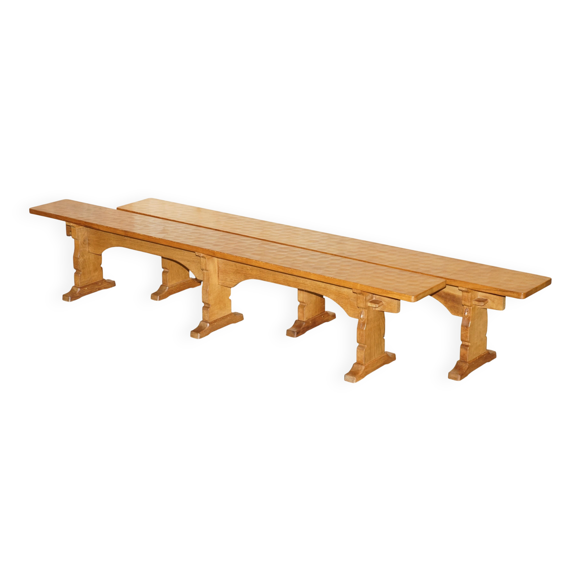 Pair of vintage dining room benches by Robert Mouseman Thompson