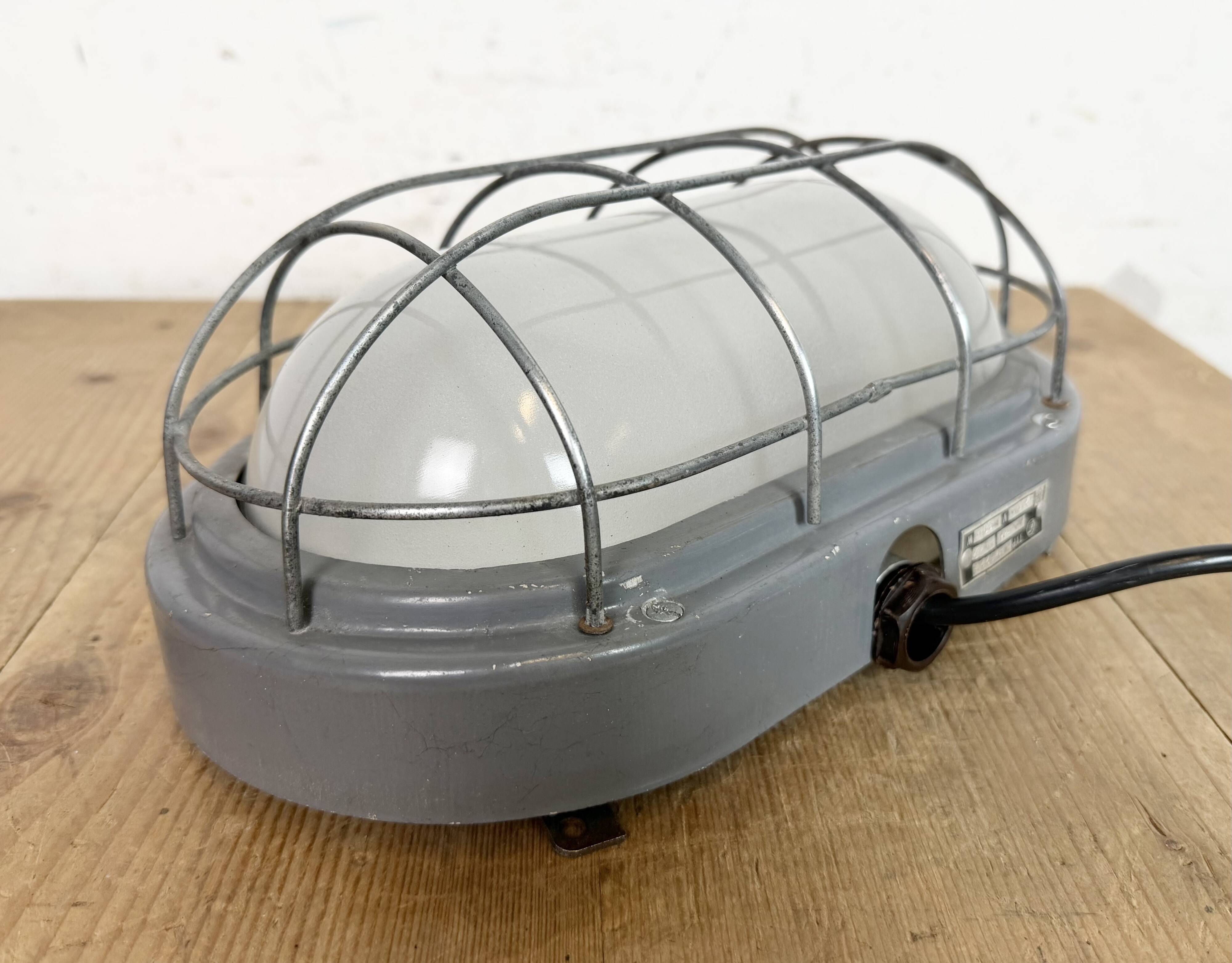 Industrial Grey Wall Light with Milk Glass, 1970s