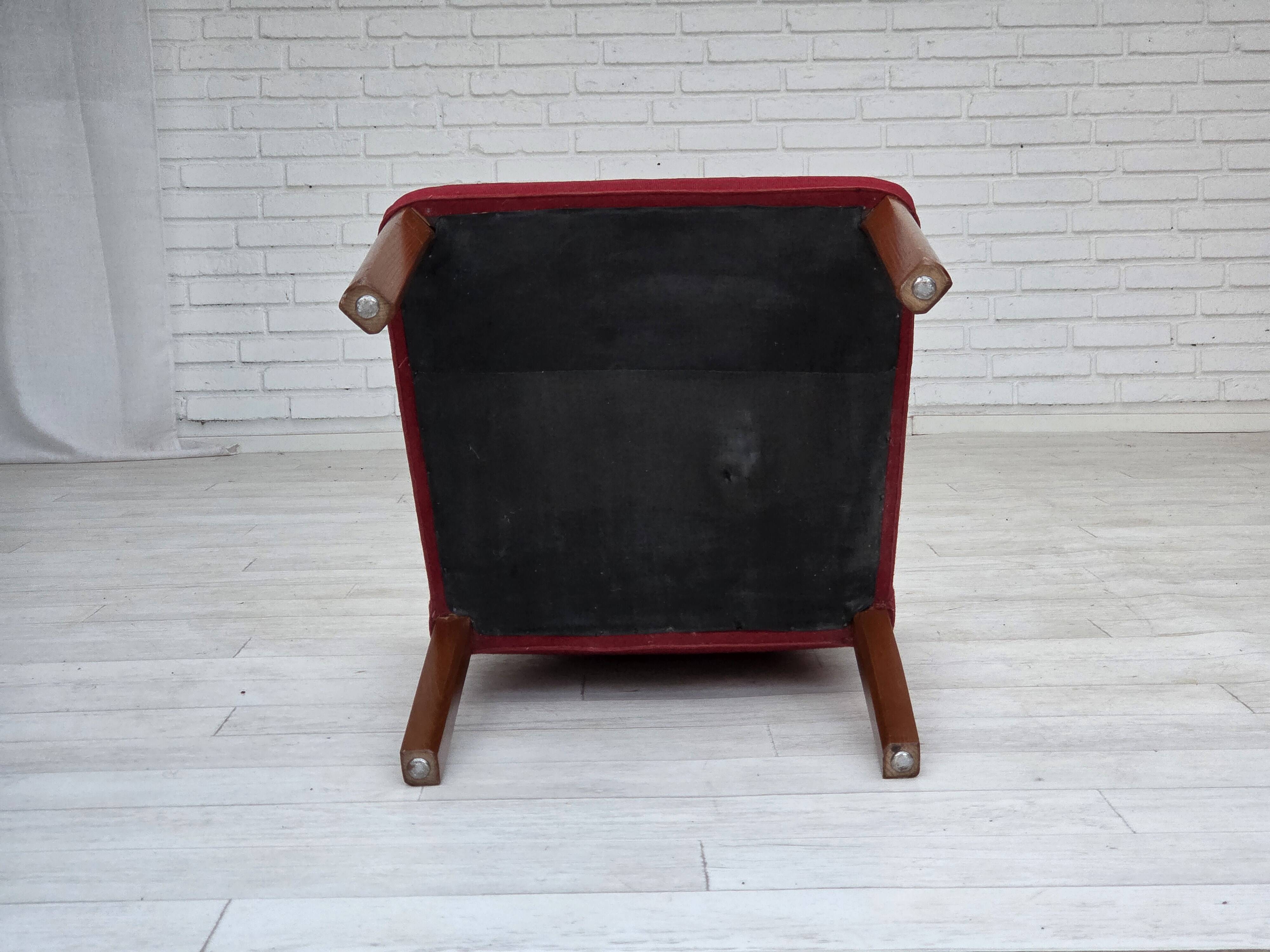 1960s, set of 2 Danish easy chairs, traditional Danish woven wool fabric.