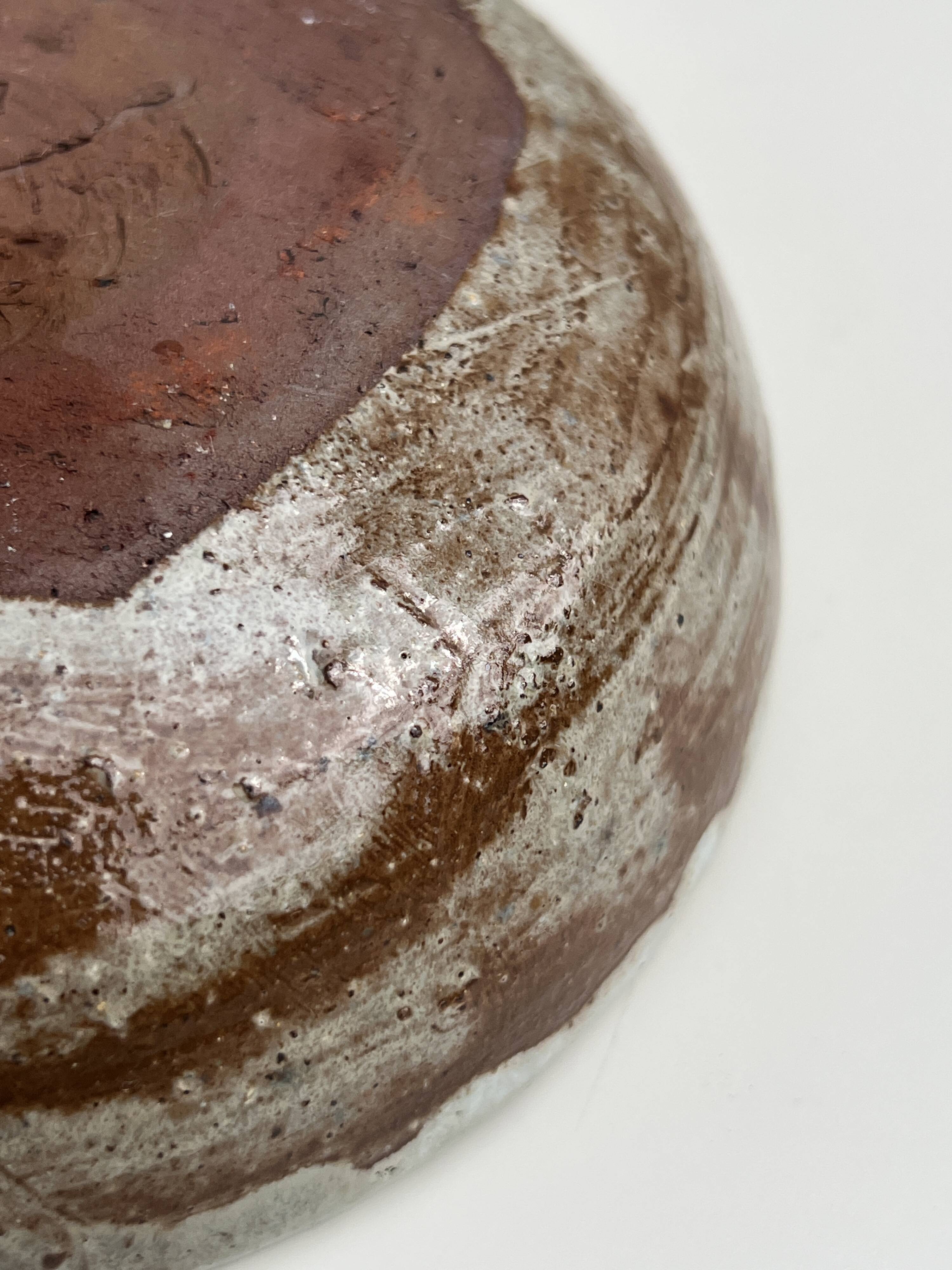Abstract ceramic glazed pocket bowl, Cecile Dein 1970