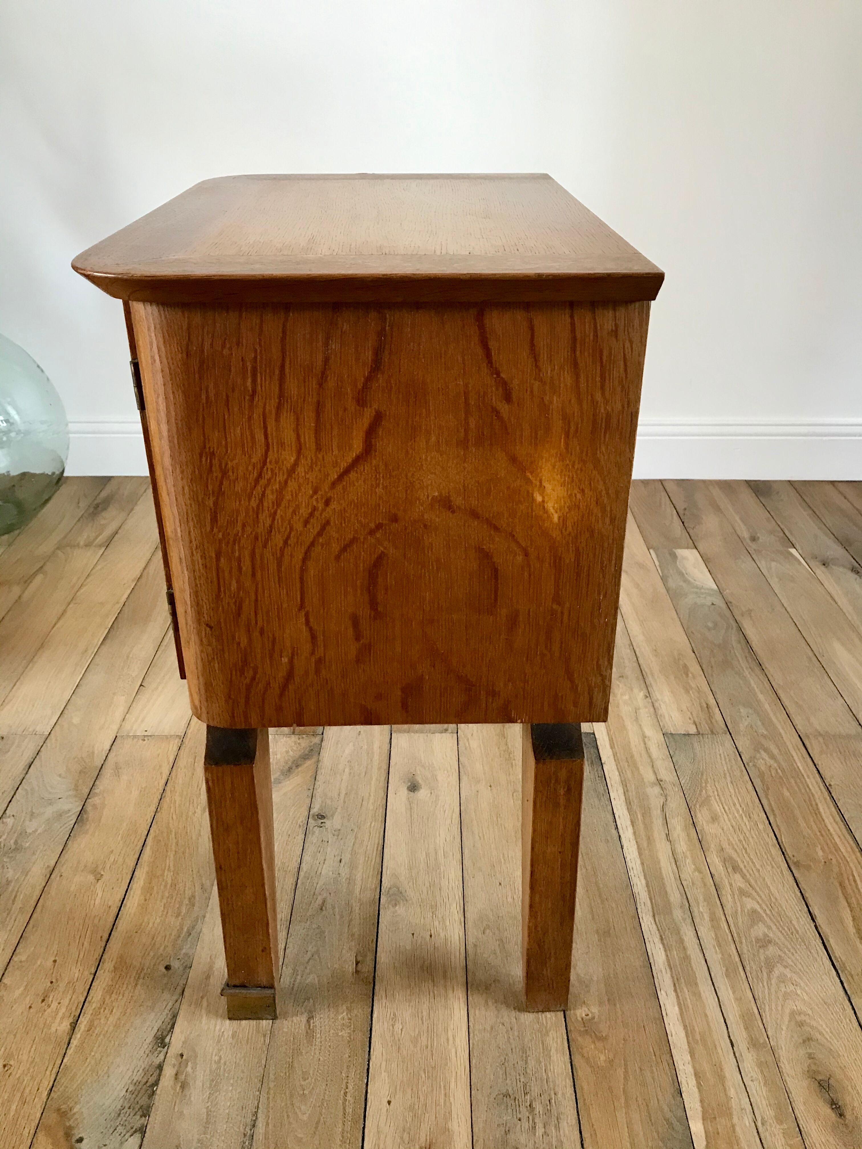 Bedside table in oak and brass 50s
