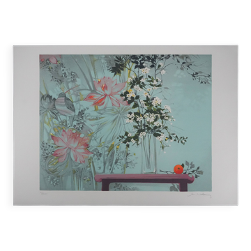 Michel Henry : Les fleurs dans le vent, lithographie originale signée