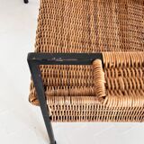 Rattan wicker and iron lounge chairs, set of 4