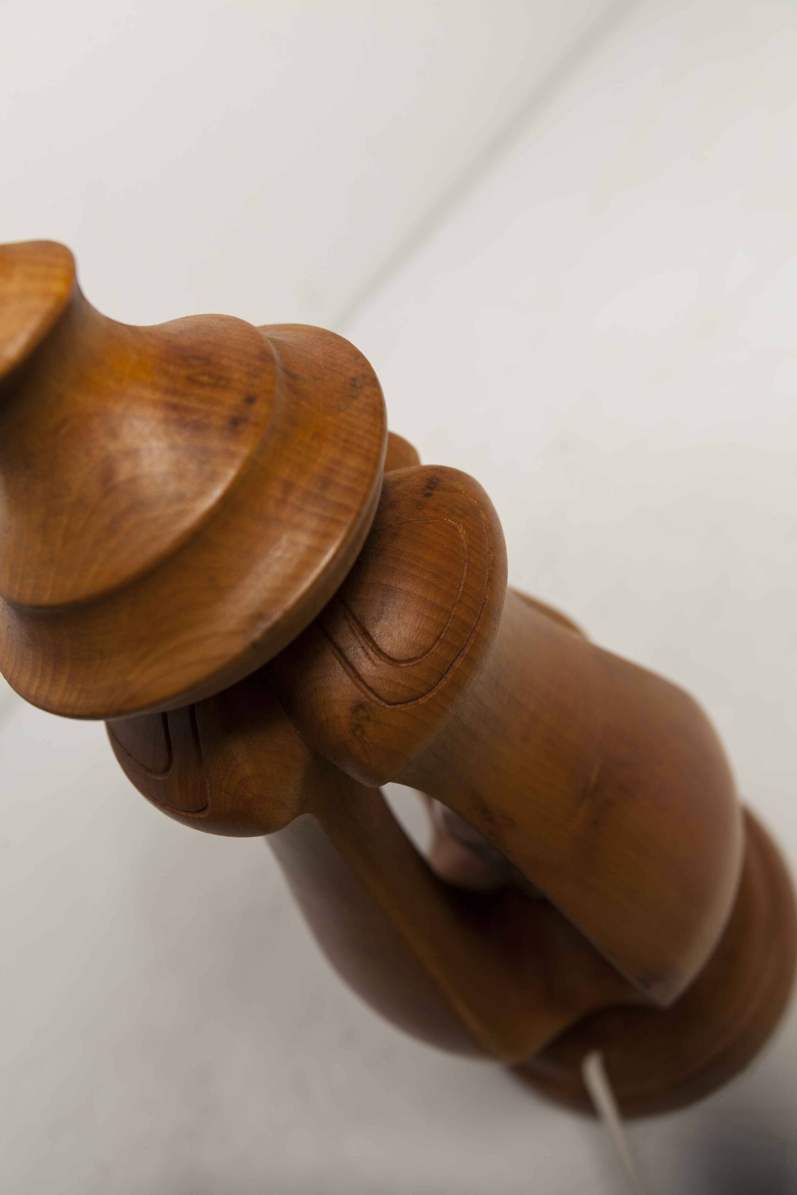 Original table lamp made of solid wood, handcrafted in the 1960s.