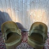 Pair of Napoleon III style crapaud armchairs in two-tone velvet.