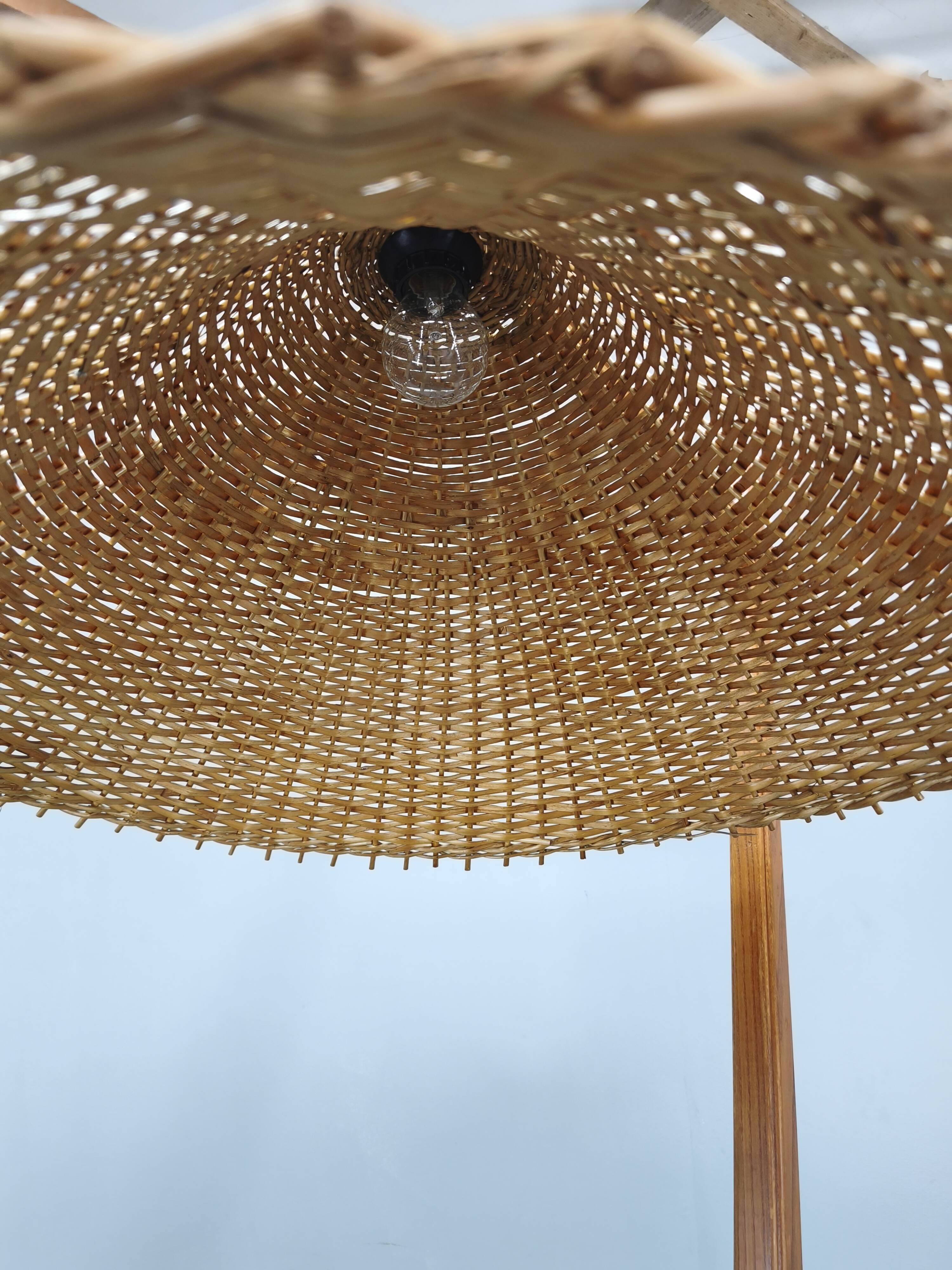 Mid-Century Floor Lamp with Rattan Shade, Czechoslovakia, 1960s