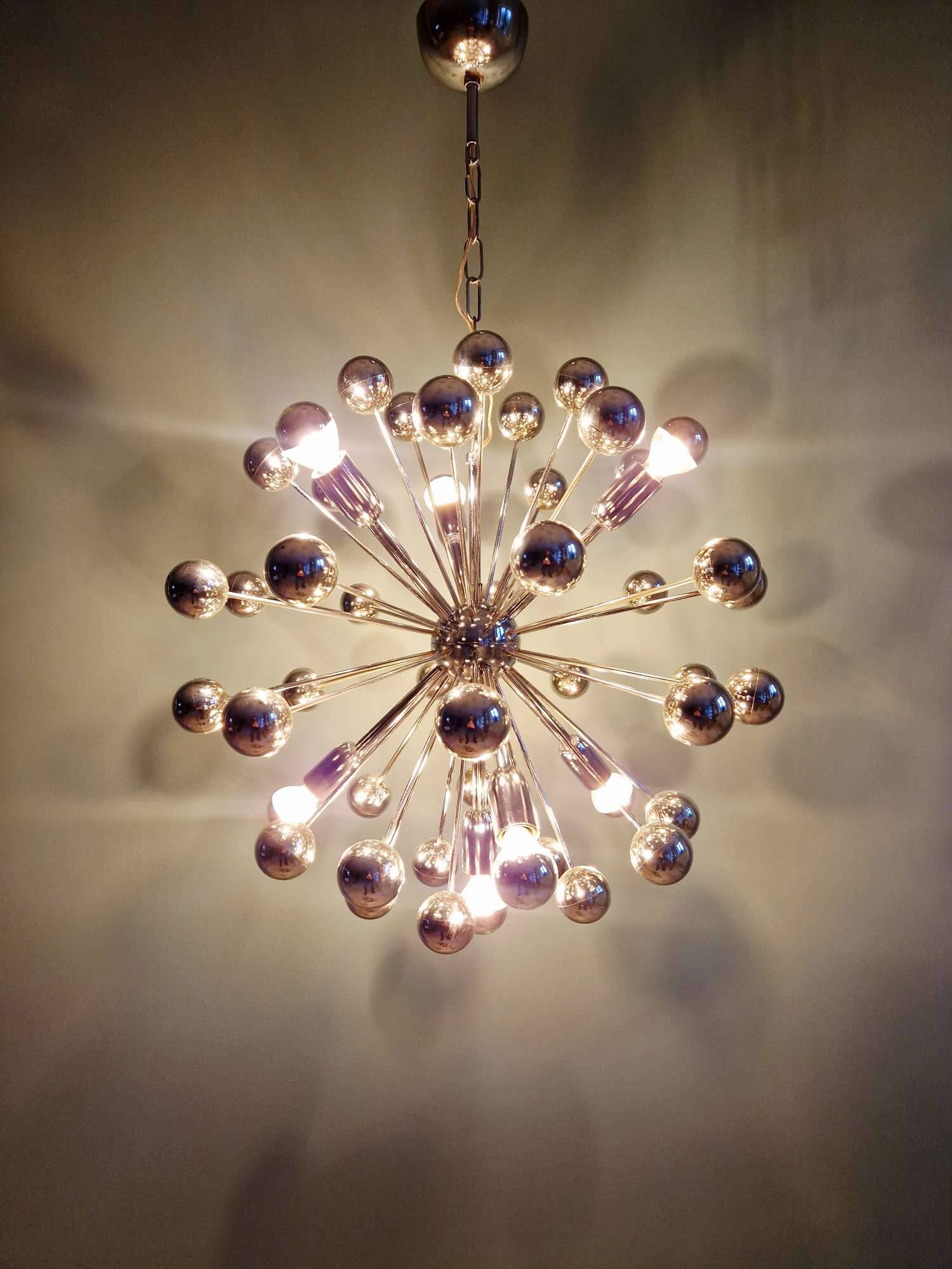 Chrome metal Sputnik chandelier, Space Age design, 1960.