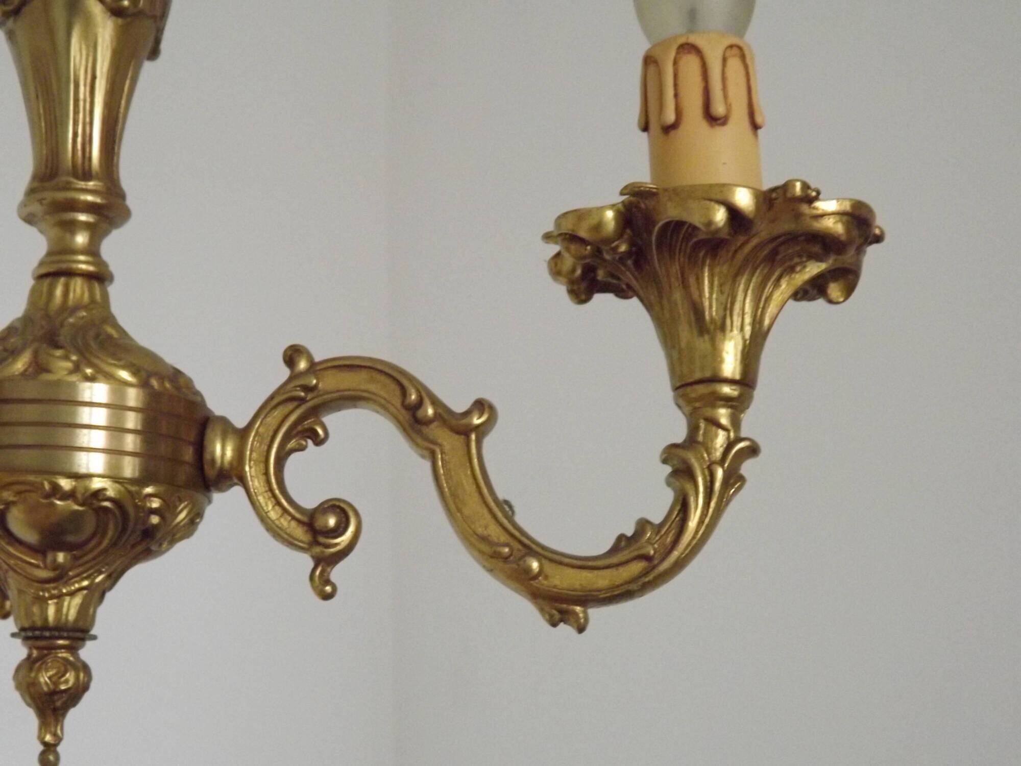 Quality Stamped Bronze French Mid-Century 3-Light Traditional Chandelier