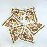 6 cotton napkins - brown and green floral pattern - Gévéor France - vintage 70s