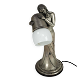 Silver Vermeil Figural Table Lamp with Opaline Glass. Italy 1960s
