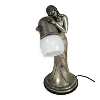 Silver Vermeil Figural Table Lamp with Opaline Glass. Italy 1960s