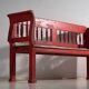 Old red-painted pine bench with turned backrest – Central Europe, circa 1900