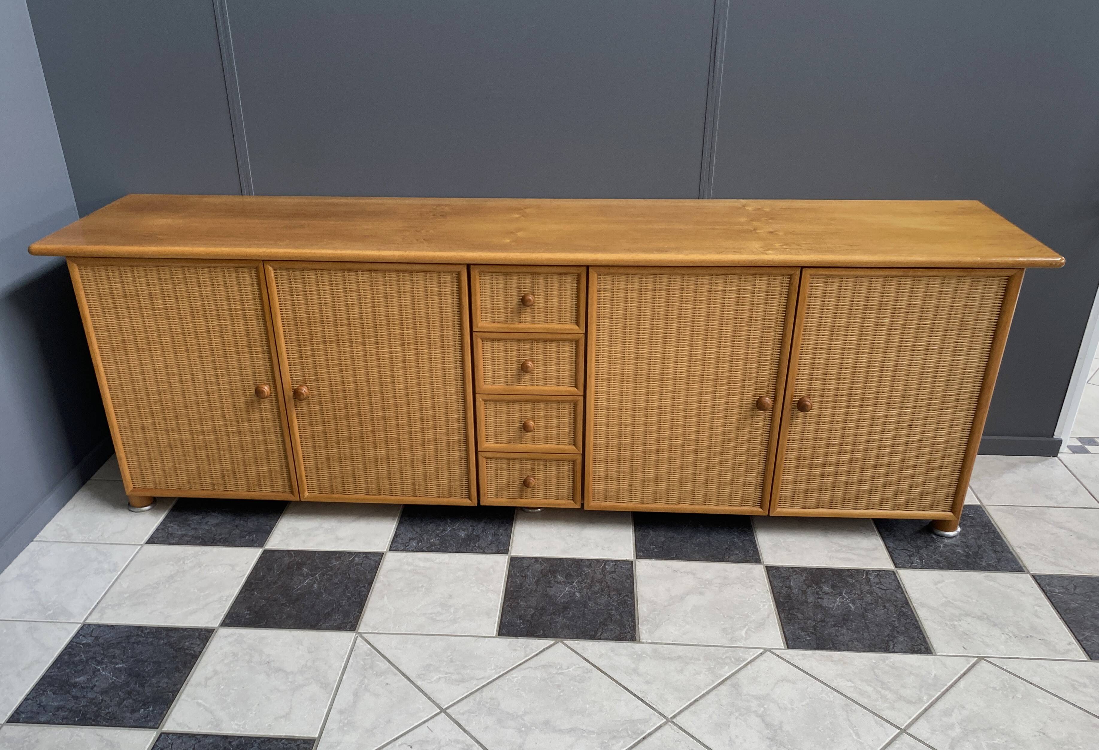 Large blonde Wicker & wood webbing sideboard
