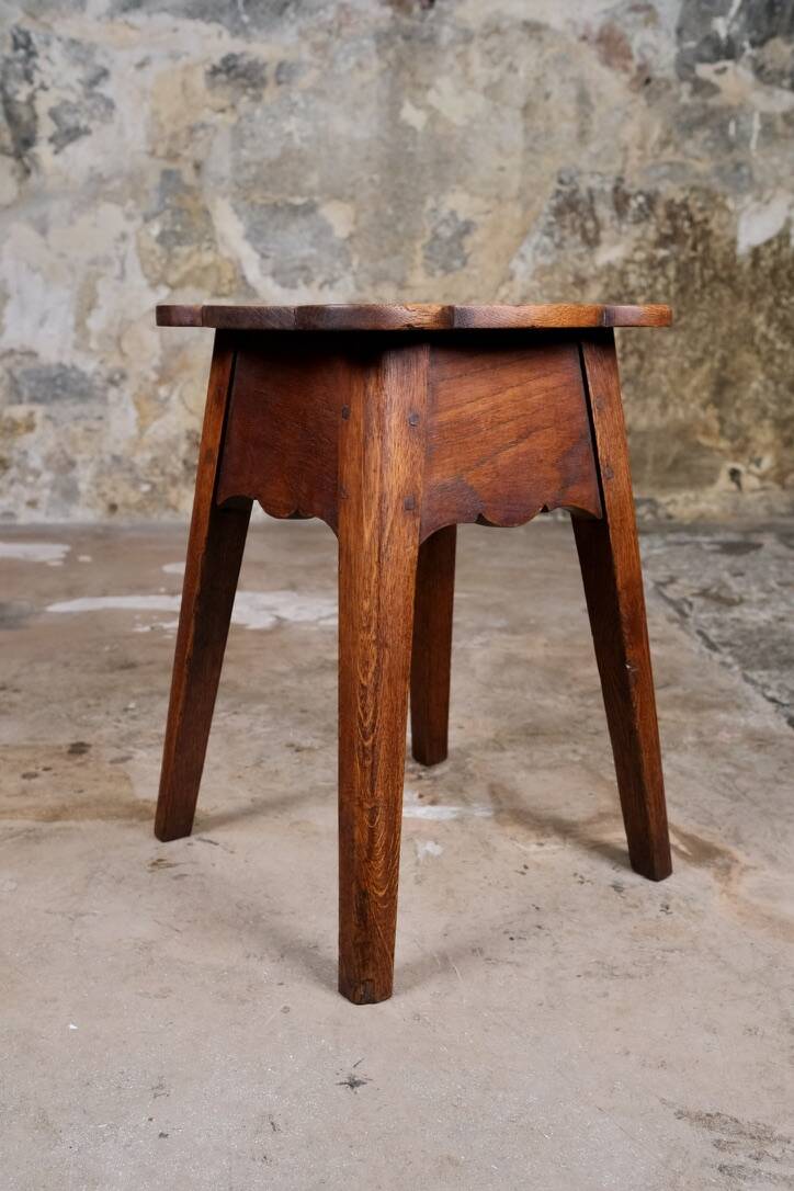 Pair of scalloped oak stools, France, early 20th century