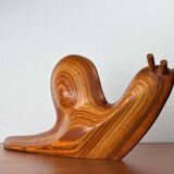 Large Danish carved wooden snail sculpture from the mid-century, 1960s.