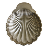 large silver-plated metal shell-shaped dish