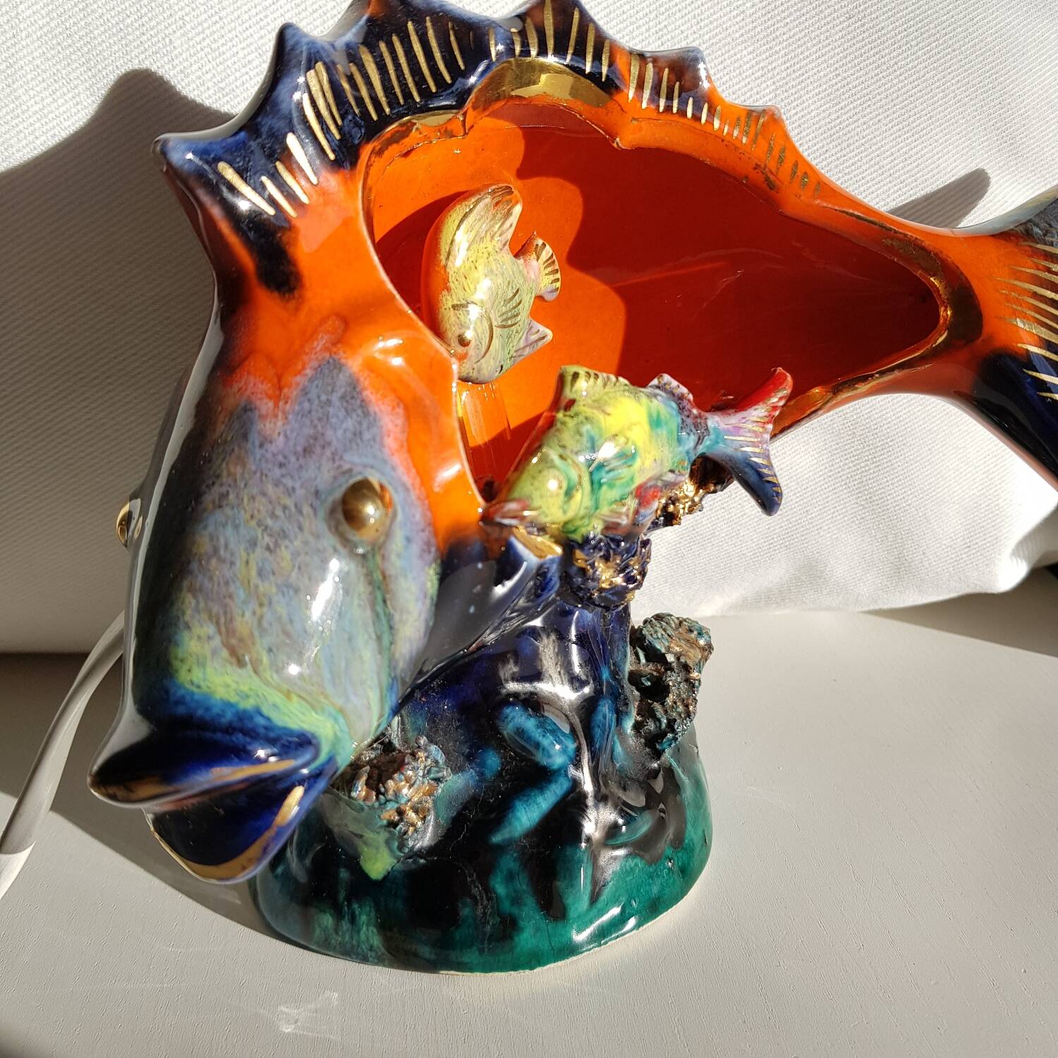 Lampe poisson en céramique avec ampoule