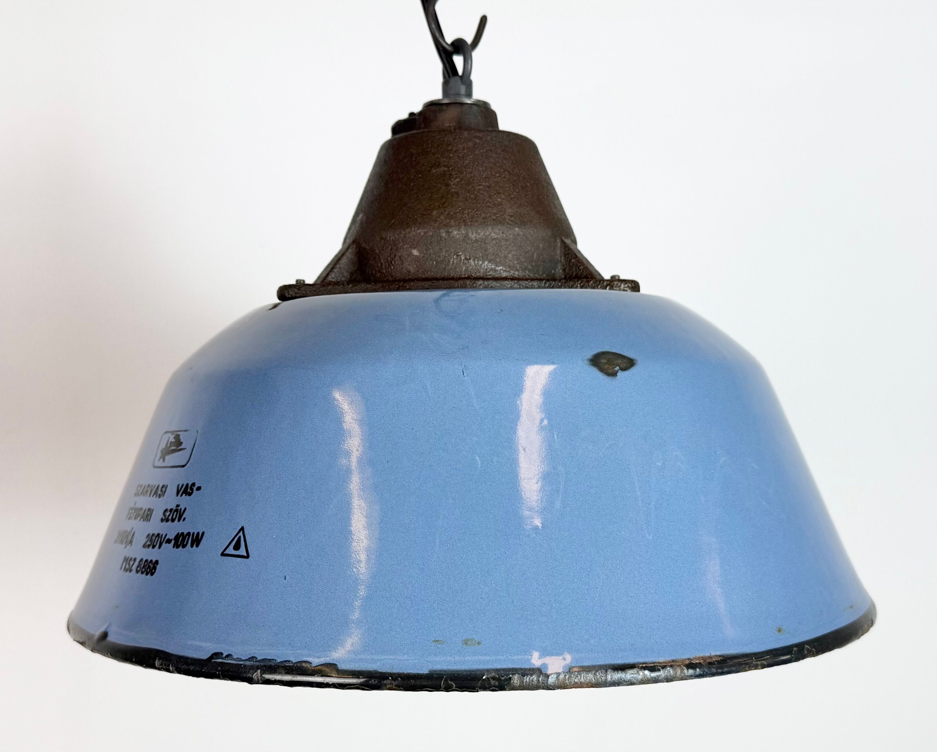 Industrial Blue Enamel and Cast Iron Pendant Lamp, 1960s