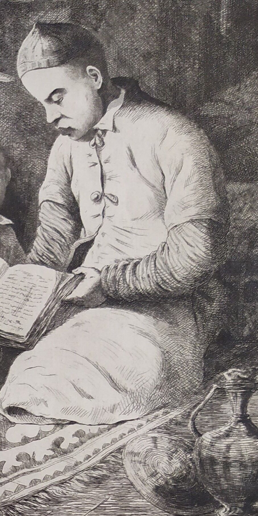 Engraving XIXth "Reading lesson in Orenburg & Country Ugsters"