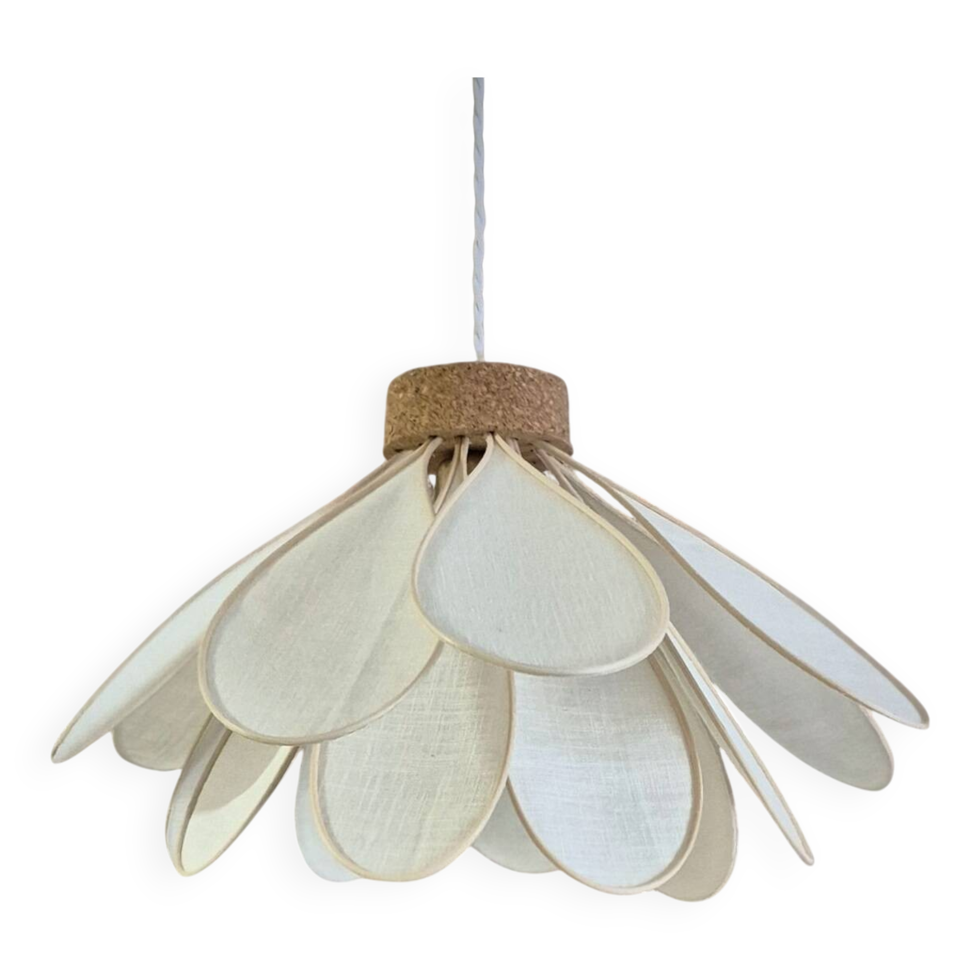 Flower suspension, Iris model, 16 petals in rattan and white linen