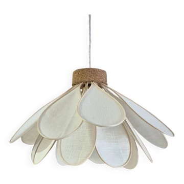 Flower suspension, Iris model, 16 petals in rattan and white linen
