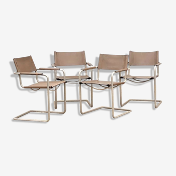4 fauteuils vintage en cuir et métal chromé par Matteo Grassi