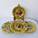 6 dessert plates sarreguemines ceramic barbotine fruits