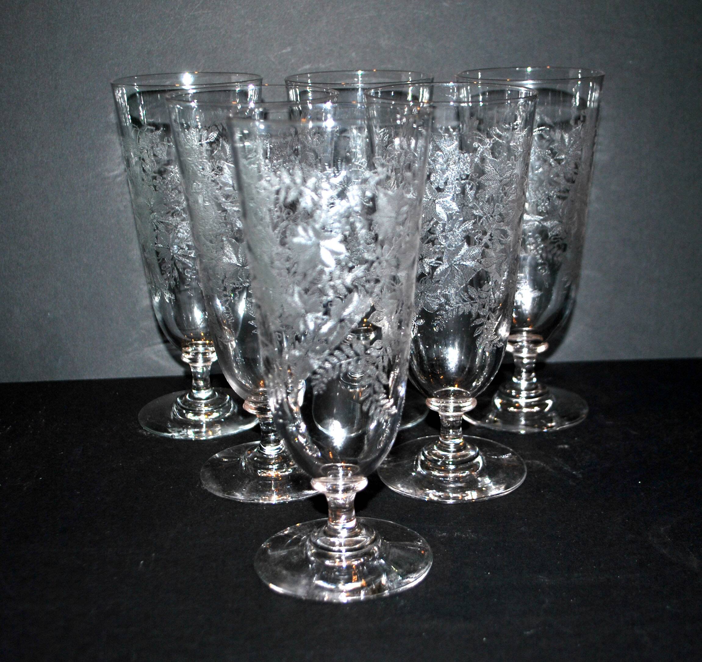 Set of 6 beer glasses verrerie portieux bocks bistrot acid etched 1920-1930