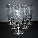 Set of 6 beer glasses verrerie portieux bocks bistrot acid etched 1920-1930