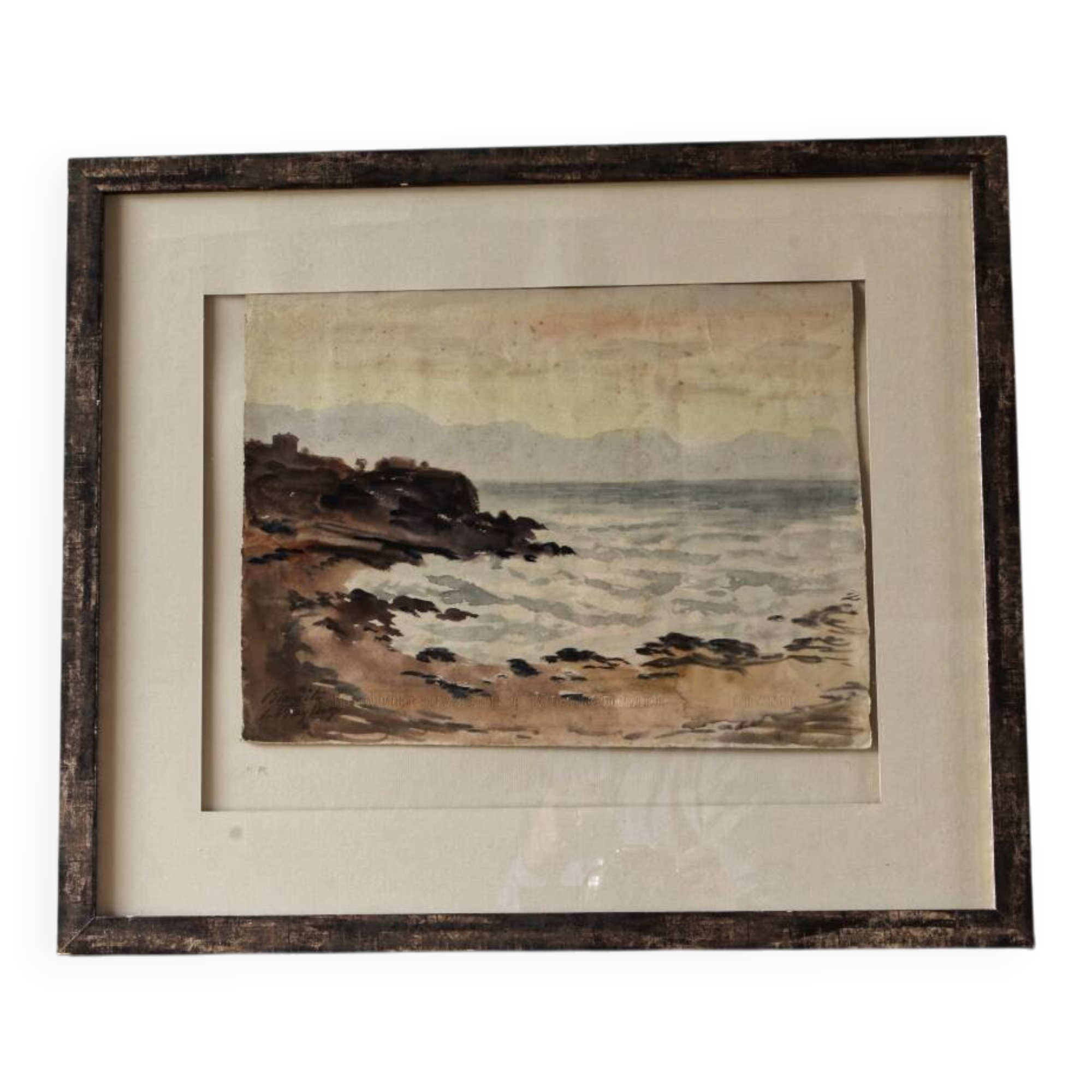 Early 20th century watercolor, beach in Biarritz, signed