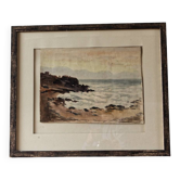 Aquarelle "Plage à Biarritz" signée, début XXème s.