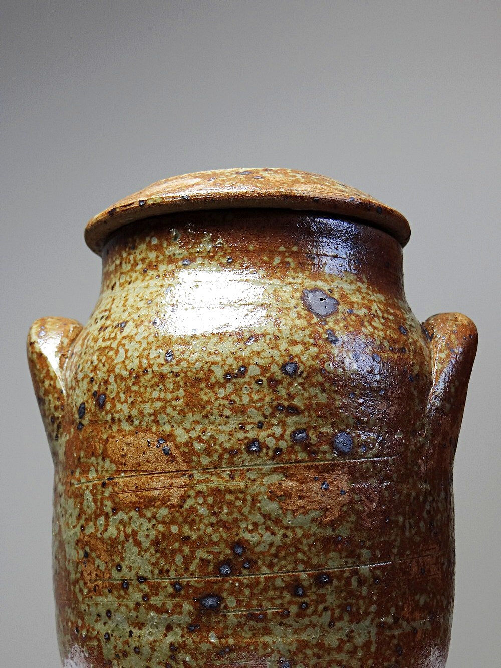 Decorative pot for spices in vintage Baudat style glazed artisanal stoneware.