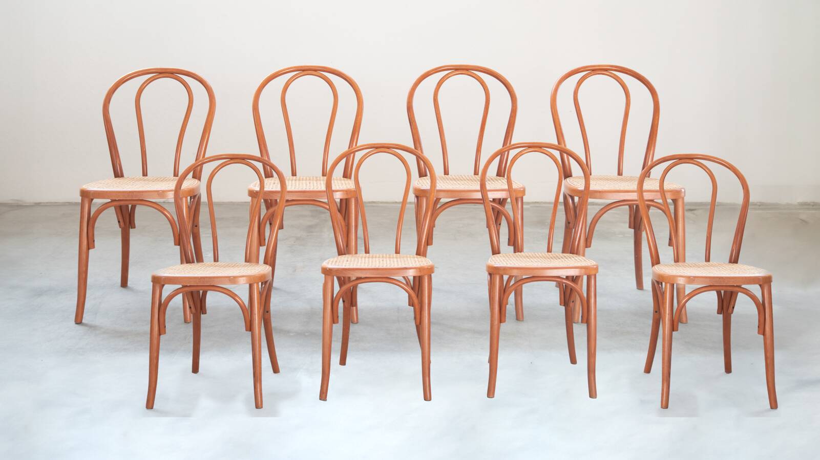 Bent beech wood chairs with straw seats, no. 34 total, 1990-2000