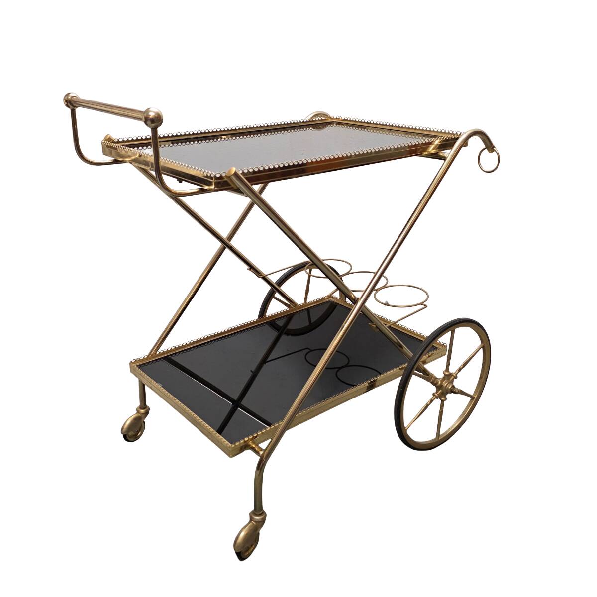 French Hollywood Regency Brass Serving Trolley, dated 1972