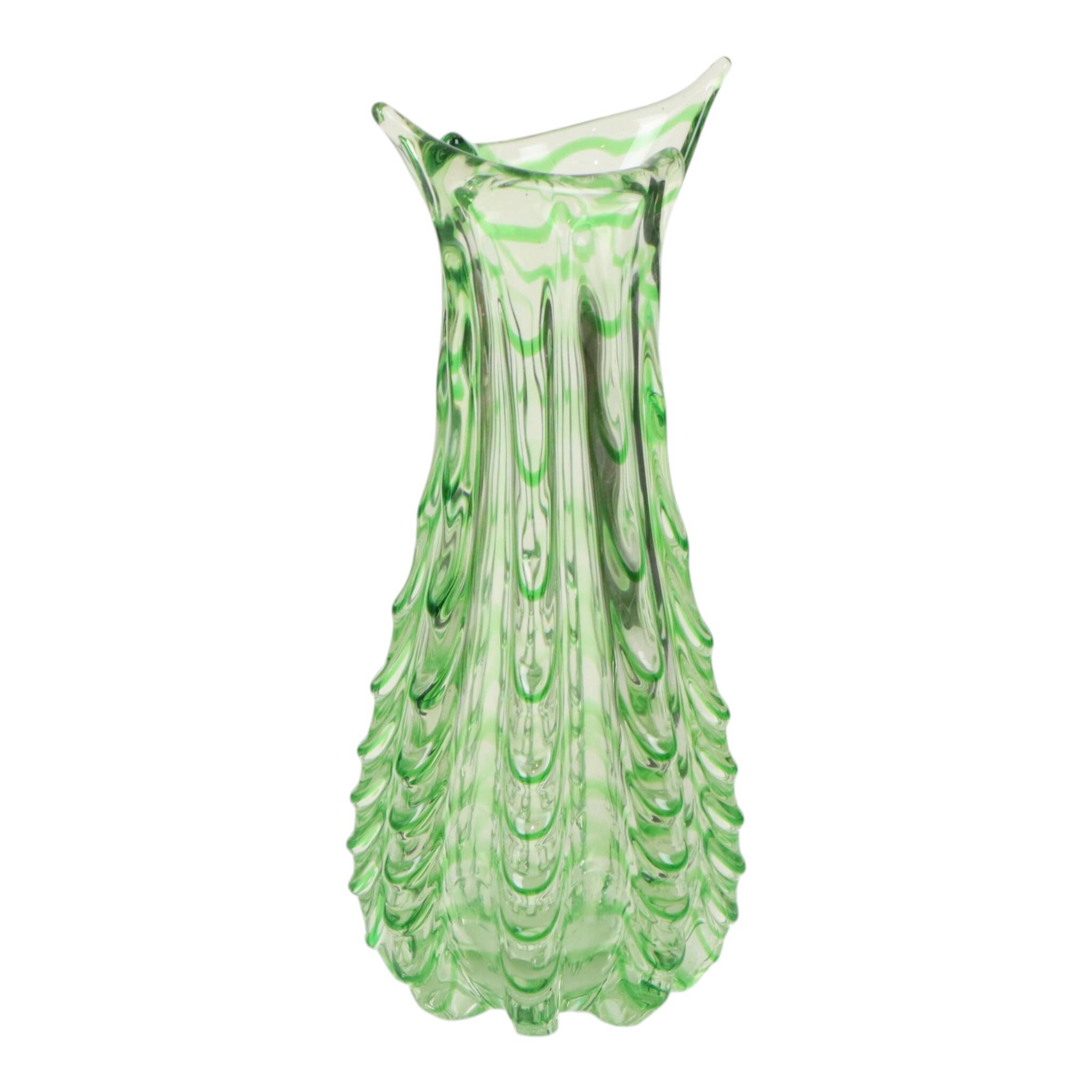 Large Green Glass Vase Murano Dino Martens Style 1960s