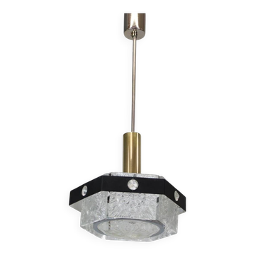 1970s Czechoslovak Kamenický Šenov Cut Glass and Chrome Pendant Light