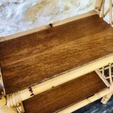 Wall shelf blond wood, bamboo, vintage rattan