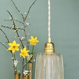 Vintage tulip suspension in holophane glass