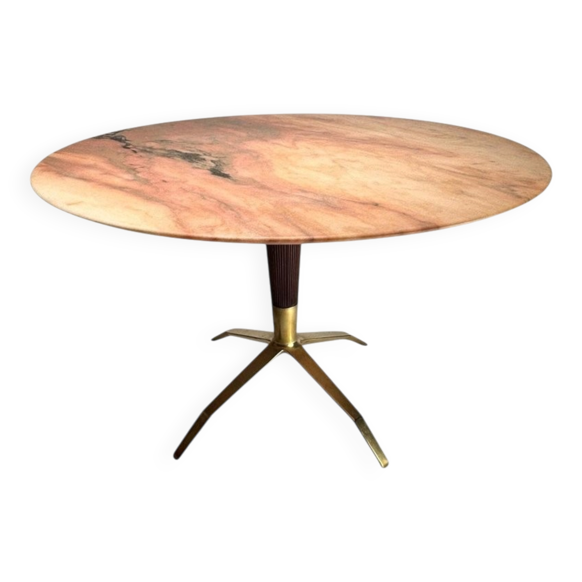 Table ronde de milieu de siècle avec plateau en marbre de Melchiorre Bega, années 1950.