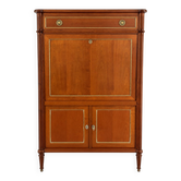 Meuble secrétaire bar, bois massif style Louis XVI - miroir et étagère