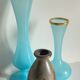3 VASES Bleu Océan Grès et Verre OPALIN Vintage