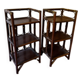 Lot 2 tables d’appoint / de chevet en rotin année 50