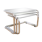 Bauhaus style metal and glass trundle tables