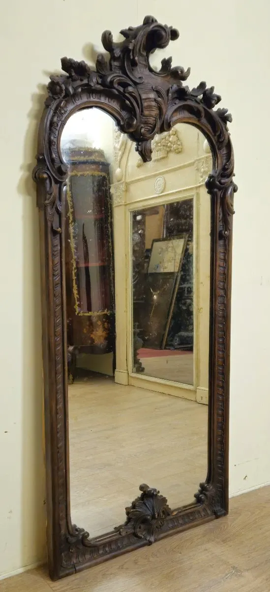 Large antique carved wooden mirror – Louis XV style – late 19th century