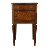 Napoleon III style bedside table in walnut burl and marble