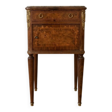 Napoleon III style bedside table in walnut burl and marble