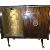 1950s/60s bar cabinet, upholstered interior & lighting